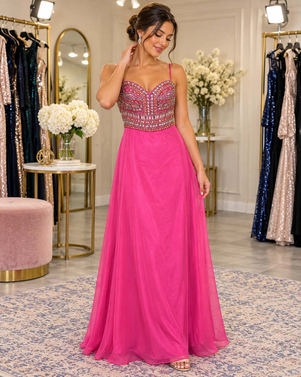 Maggie Sottero Fuchsia Pink Beaded Corset Prom Formal Evening Gown